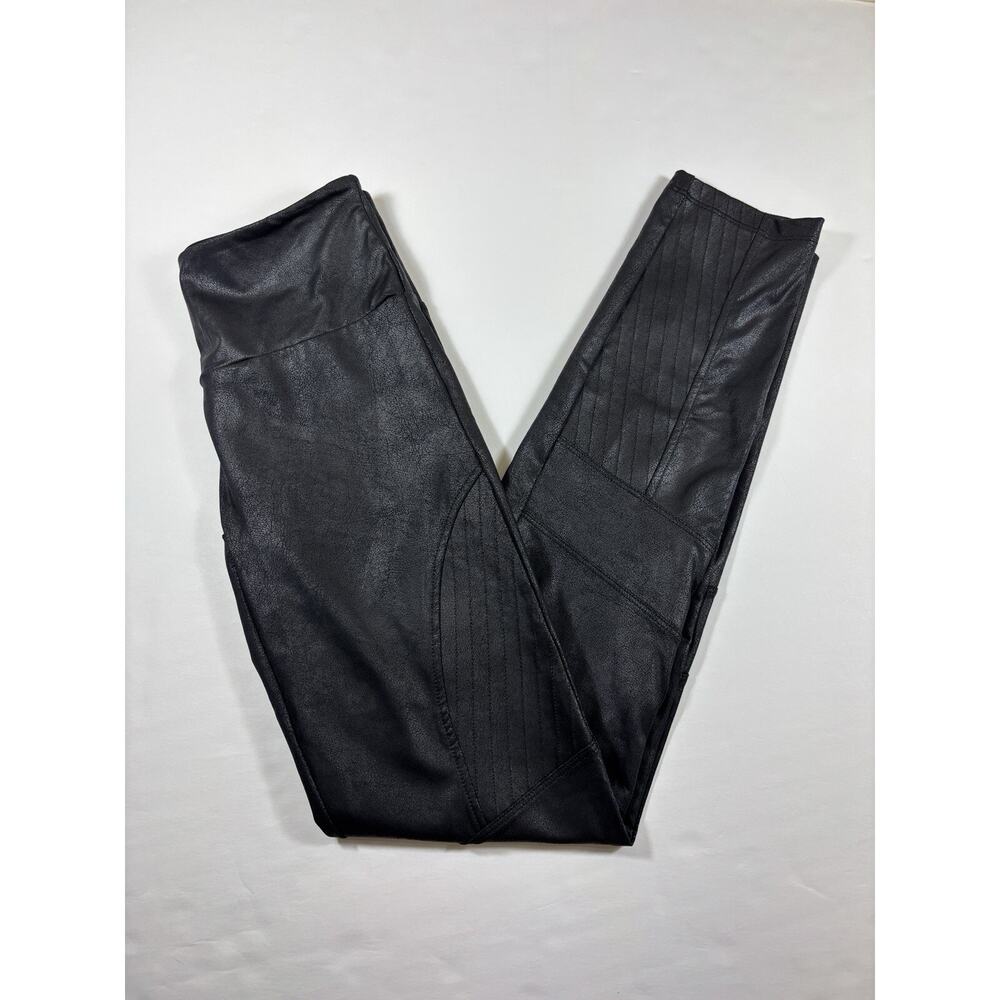 Calzedonia Faux Leather Front Panel Leggings with Moto Knee Detail Black Small